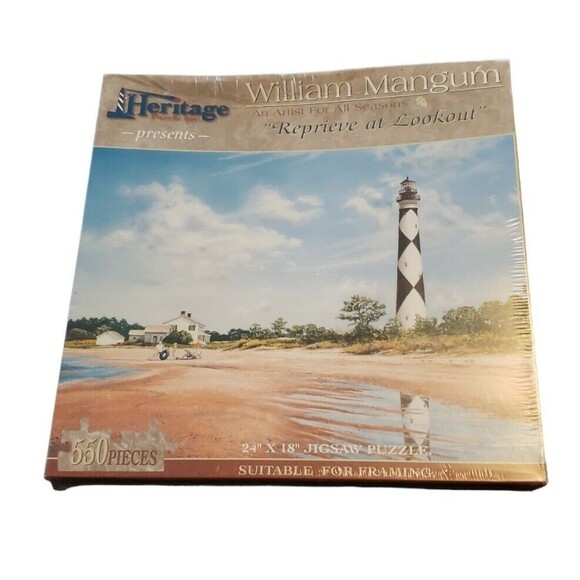 WILLIAM MANGUM "REPRIEVE AT LOOKOUT" Lighthouse 550pc 24x18 Heritage Puzzle Inc - Picture 1 of 5